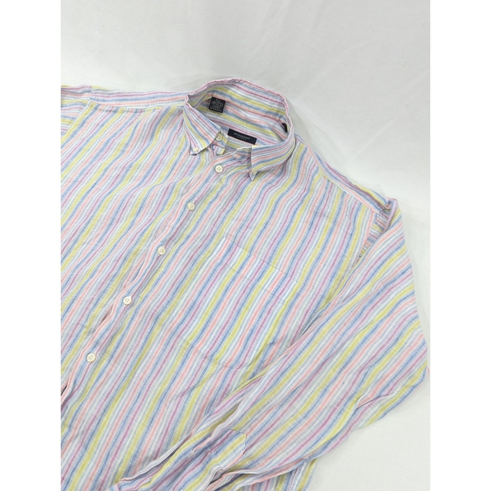 Burberry Shirt Men's L‎  Imported Linen Pastel Striped Button Down Long Sleeve
